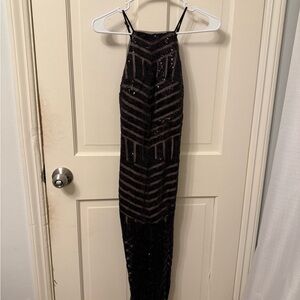 Black Sequin Halter Dress